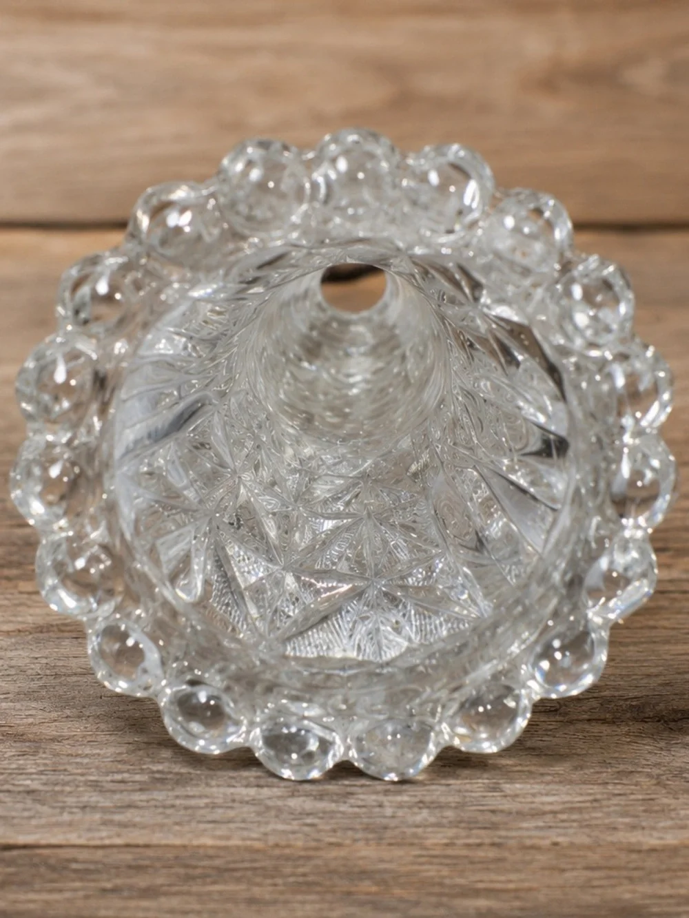 Vintage Clear Cut Glass Bud Vase Starburst Fan Pattern Scalloped Rim 6.5 Inch